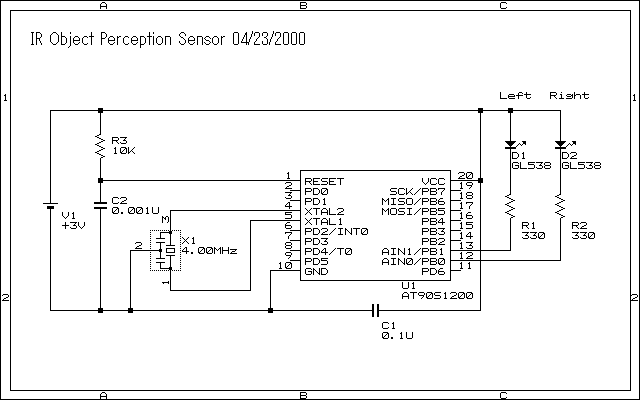 赤外線物体感知センサー回路図(04/23/2000版)